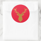 Sticker Rond Gold Foil Deer Red Holiday (Sac)