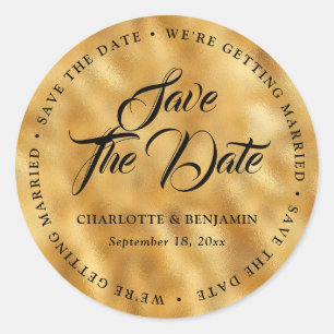 Sticker Rond Gold Foil Script Wedding Enregistrer La Date