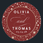 Sticker Rond Gold Foil Stars Mystical Celestin Mariage<br><div class="desc">Starry nuit céleste mariage bourgogne rouge autocollants</div>