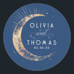 Sticker Rond Gold Foil Stars Mystical Celestin Mariage<br><div class="desc">Starry nuit céleste mariage bleu marine autocollants</div>