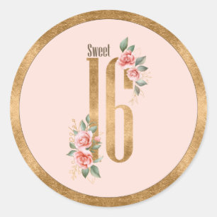Sticker Rond Gold Foil Sweet sixteen Blush ID756