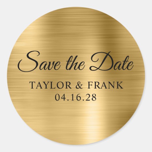 Sticker Rond Gold Foil Wedding Enregistrer la date (Devant)