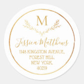 Sticker Rond Gold Foil Wire Custom Monogram Adresse de retour (Devant)
