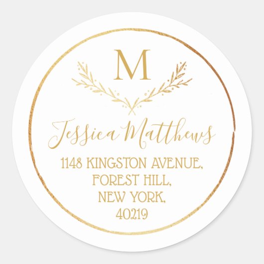 Sticker Rond Gold Foil Wire Custom Monogram Adresse de retour (Devant)