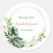 Sticker Rond Gold Géométrique Tropical Vert Monstera Feuilles (Devant)