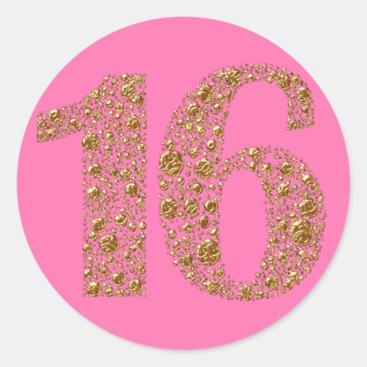 Sticker Rond Gold Glam16 Seize Anniversaire Fête Faveur (Devant)