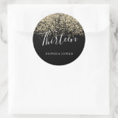 Sticker Rond Gold Glitter Confetti Black 13e anniversaire fête (Sac)