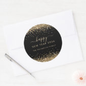 Sticker Rond Gold Glitter Name Black Happy New Year 2026 (Enveloppe)