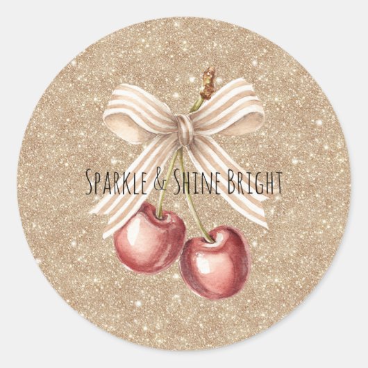 Sticker Rond Gold Glitter Red Cherries   (Devant)