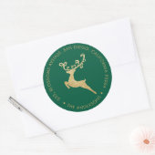 Sticker Rond Gold Glitter Reindeer Green Return Address Holiday (Enveloppe)