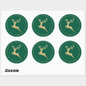 Sticker Rond Gold Glitter Reindeer Green Return Address Holiday (Feuille)
