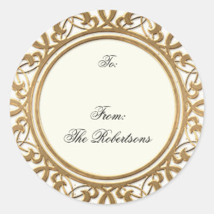 Sticker Rond Gold Golden Swirl Élégant Noël Tags cadeaux