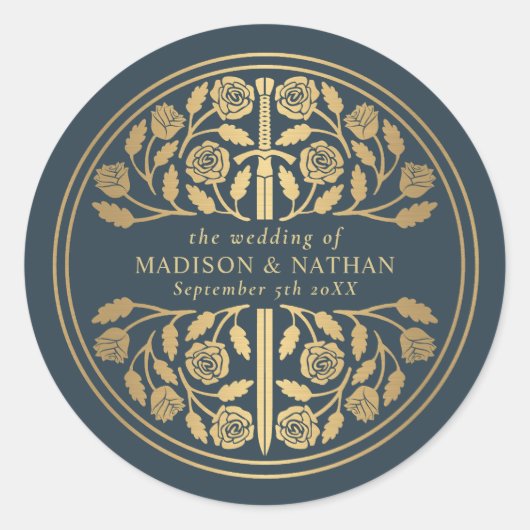 Sticker Rond Gold Gray Royal Medieval Sword Wedding  (Devant)
