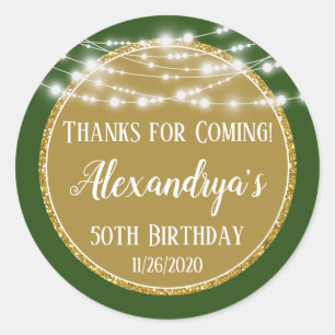 Sticker Rond Gold Green Anniversaire Merci D'Être Venu Favor Ta