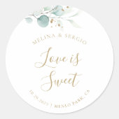 Sticker Rond Gold Green Eucalyptus Mariage L'amour est doux (Devant)