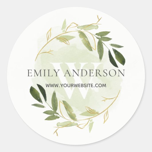 STICKER ROND GOLD GREEN FOLIAGE WREATH PROFESSIONAL WEBSITE (Devant)