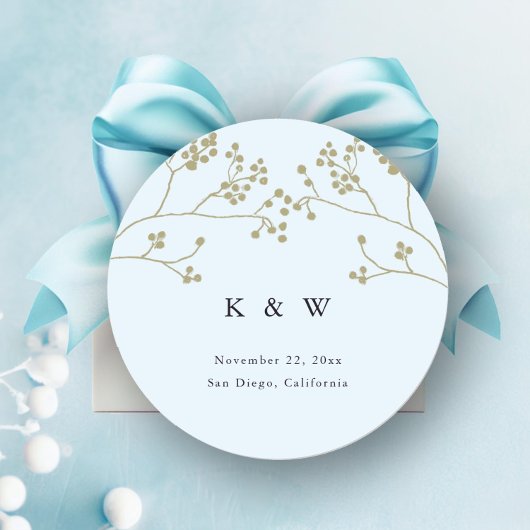 Sticker Rond Gold Green Ice Blue Elegant Chic Winter Wedding