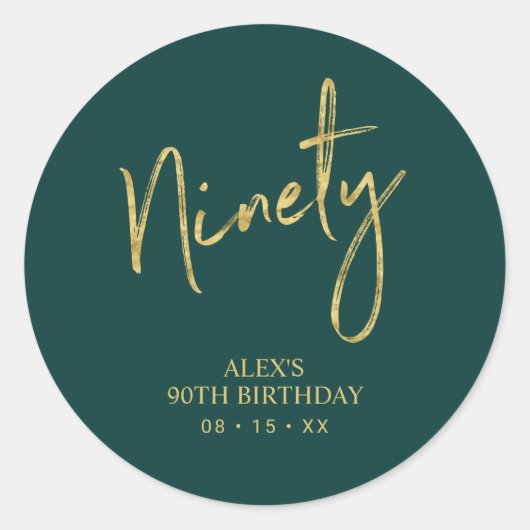Sticker Rond Gold & Green Lettering Quatre-vingt-dix 90e annive (Devant)