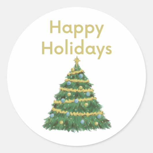 Sticker Rond Gold Happy Holidays and Christmas Tree (Devant)
