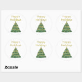 Sticker Rond Gold Happy Holidays and Christmas Tree (Feuille)