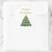 Sticker Rond Gold Happy Holidays and Christmas Tree (Sac)