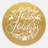 Sticker Rond Gold Happy Holidays Snowflakes Noël (Devant)