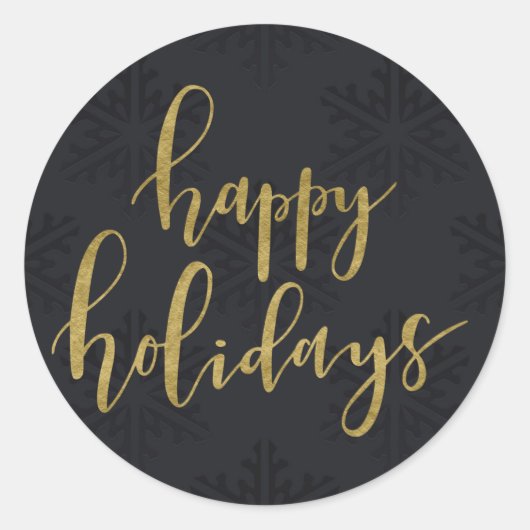 Sticker Rond Gold HAPPY HOLIDAYS Winter Black Snowflakes (Devant)