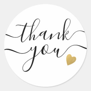 Sticker Rond Gold Heart Black et White Thank You