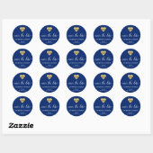 Sticker Rond Gold Heart Marine Blue Wedding SAVE LA DATE (Feuille)