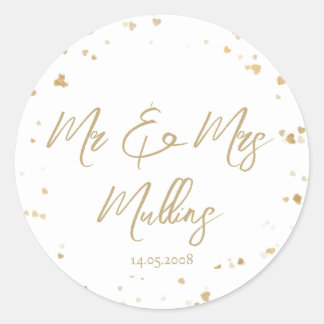 Sticker Rond Gold Heart “Mr & Mrs” Wedding
