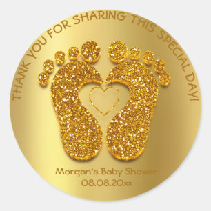 Sticker Rond Gold Heart Pieds Baby shower Favoriser Merci cadea