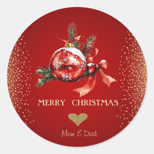 Sticker Rond Gold Heart, Red Christmas Ball Bow (Devant)