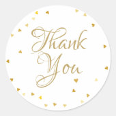Sticker Rond Gold Hearts Confetti Élégant Merci Script (Devant)