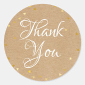 Sticker Rond Gold Hearts Script Merci Rustique Kraft Boho (Devant)