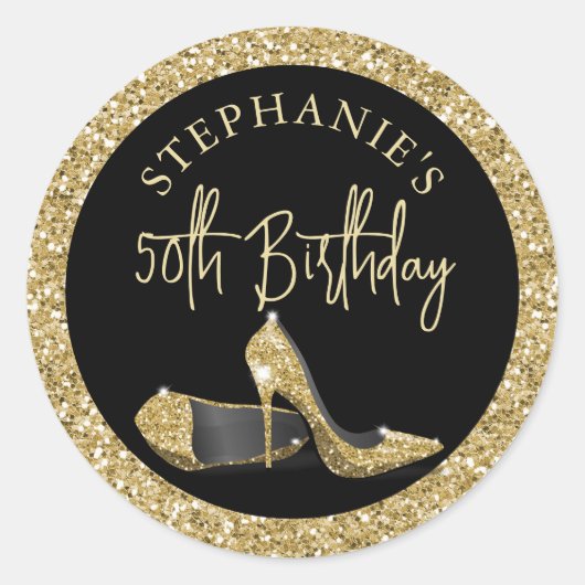 Sticker Rond Gold High Heels 50e Anniversaire Personnalisé (Devant)