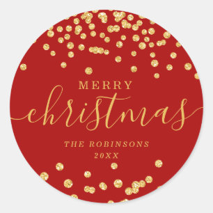 Sticker Rond Gold Holiday Parties scintillant de Noël Confetti