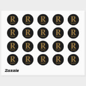 Sticker Rond Gold Initial/Prénom/Famille Sur Noir (Feuille)