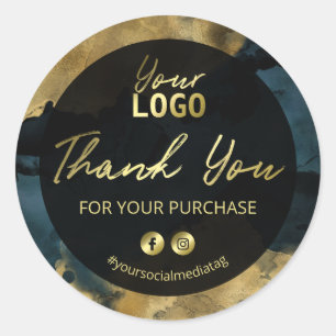 Sticker Rond Gold Ink Navy Blue Merci Pour Votre Achat