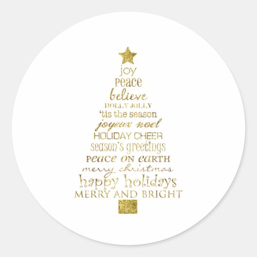Sticker Rond Gold Inspirational Christmas Tree Peace Joy (Devant)