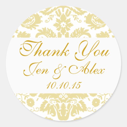 Sticker Rond Gold Ivory Mariage damassé Favor (Devant)