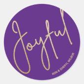 Sticker Rond Gold JOYFUL à Noël pourpre (Devant)