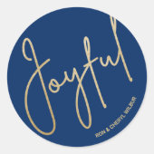 Sticker Rond Gold JOYFUL pour Noël bleu (Devant)