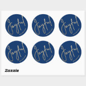 Sticker Rond Gold JOYFUL pour Noël bleu (Feuille)