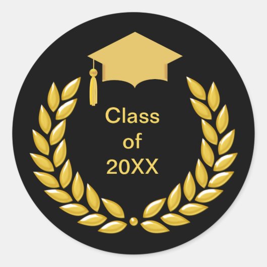 Sticker Rond Gold Laurel Wreath Class of 20XX Graduation (Devant)
