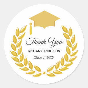 Sticker Rond Gold Laurel Wreath Merci Graduation sur blanc