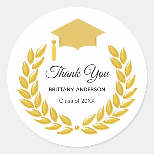 Sticker Rond Gold Laurel Wreath Merci Graduation sur blanc (Devant)