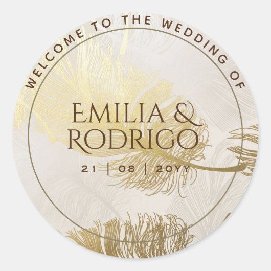 Sticker Rond Gold Leaf Espagnol Boda Bienvenue Mariage Favor Cl (Devant)