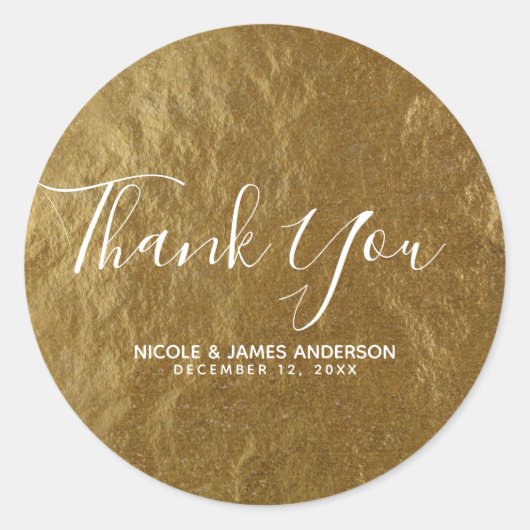Sticker Rond Gold Leaf Foil Look Moderne élégant mariage Faveur (Devant)