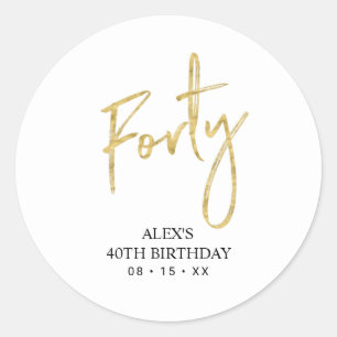 Sticker Rond Gold Lettering 40th Birthday Favor Merci