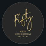 Sticker Rond Gold Lettering 50th Birthday Favor Merci<br><div class="desc">Cette simple vignette de remerciement personnalisée ajoutera des détails élégants à votre journée spéciale. Ce design est doté d'un script doré moderne qui affiche "Fifty" avec du texte personnalisé. Des invitations à 50e anniversaire et des fournitures de fête sont disponibles dans ma boutique BaraBomDesign.</div>